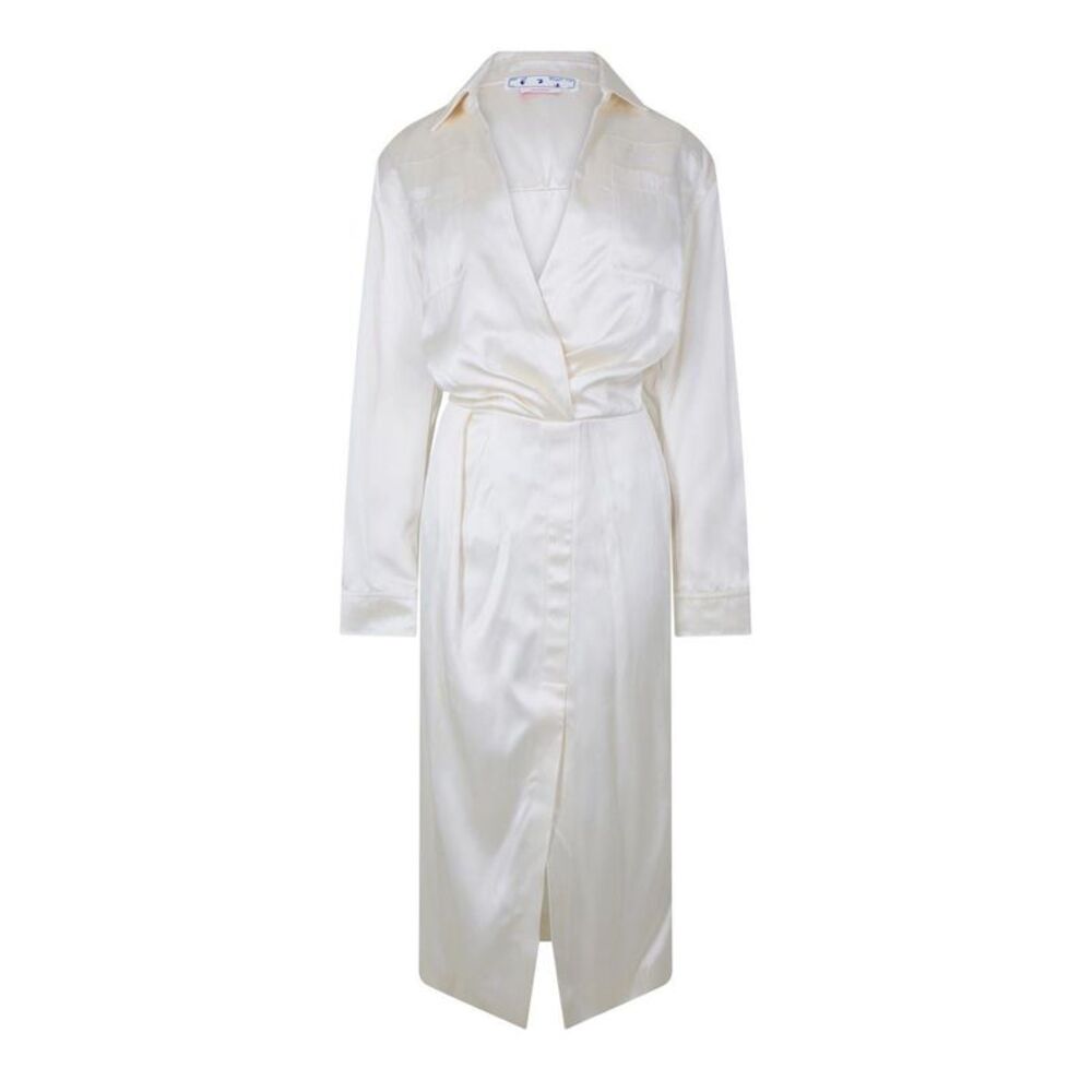Off White Womens/Ladies Chine Satin V Neck Wrap Dress / White